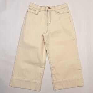 A.n.a Jeans Womens 10 White Light Wash Wide Leg Crop High Rise Stretch Denim